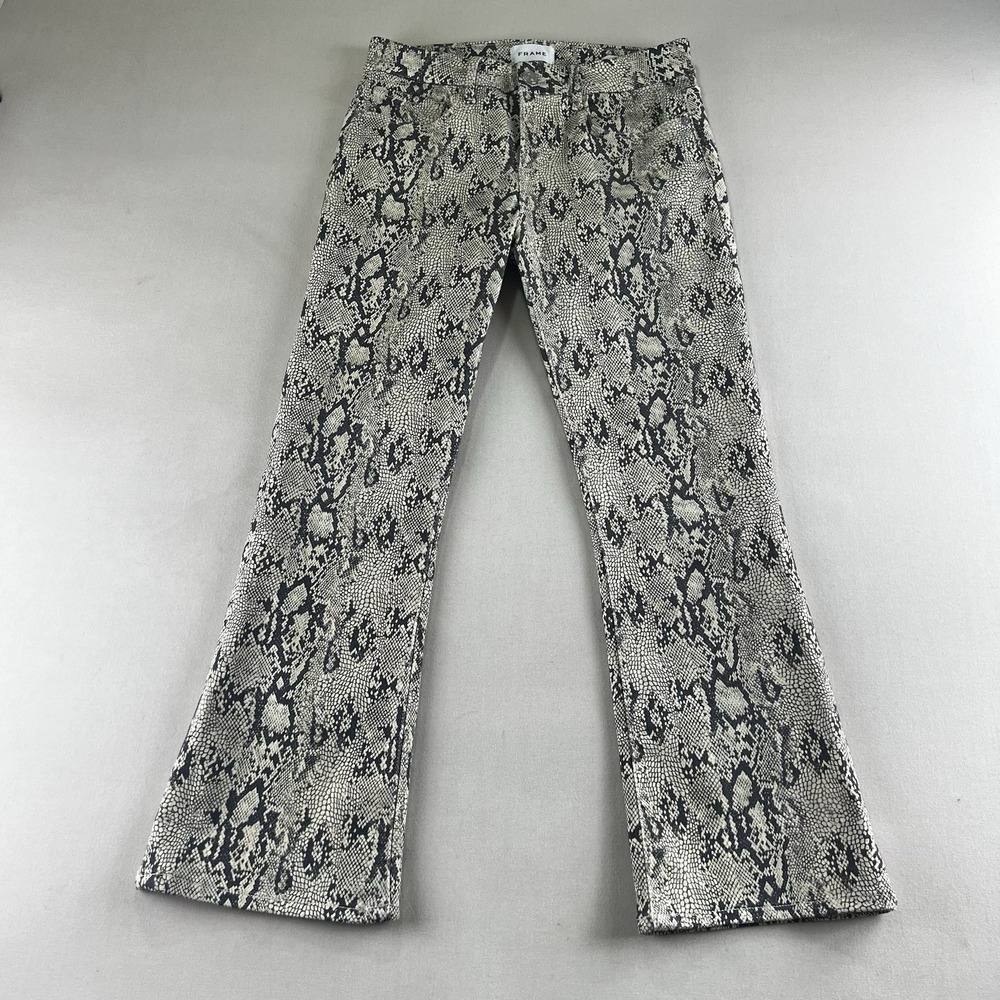 Frame Le Crop Mini Boot Snake Skin Print Pants Sz 26 Cotton Blend
